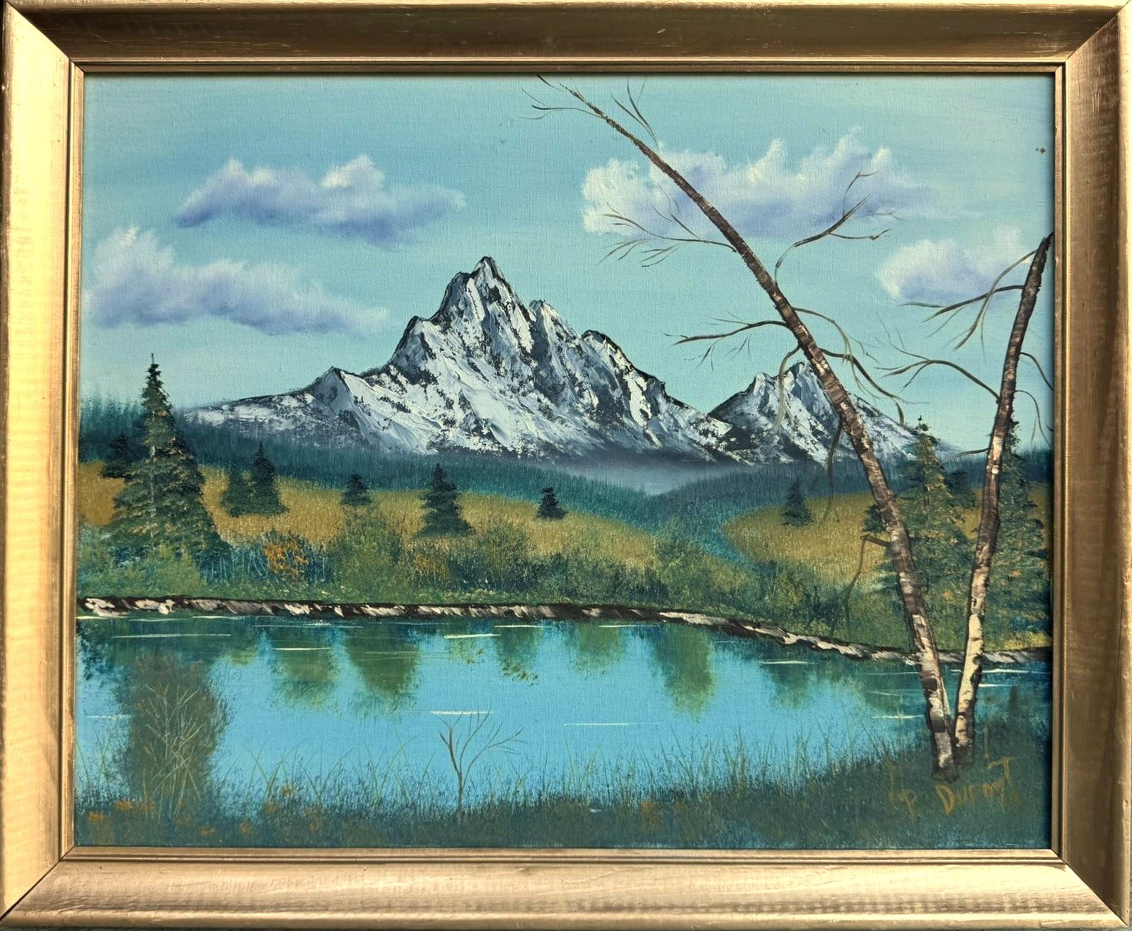 Beautiful vintage 1970s mountain landscape painting 